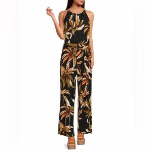 T Tahari Black and Gold Floral Jumpsuit